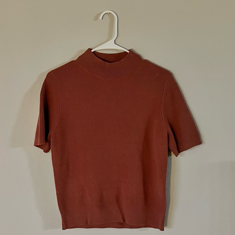 Becool Ribbed Knit Mock Neck Top Rust Brown - Size L - NWT